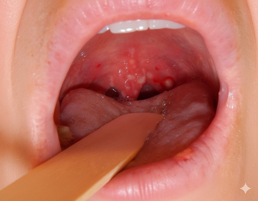 Kontrola hrdla pri herpetickej angine u deti